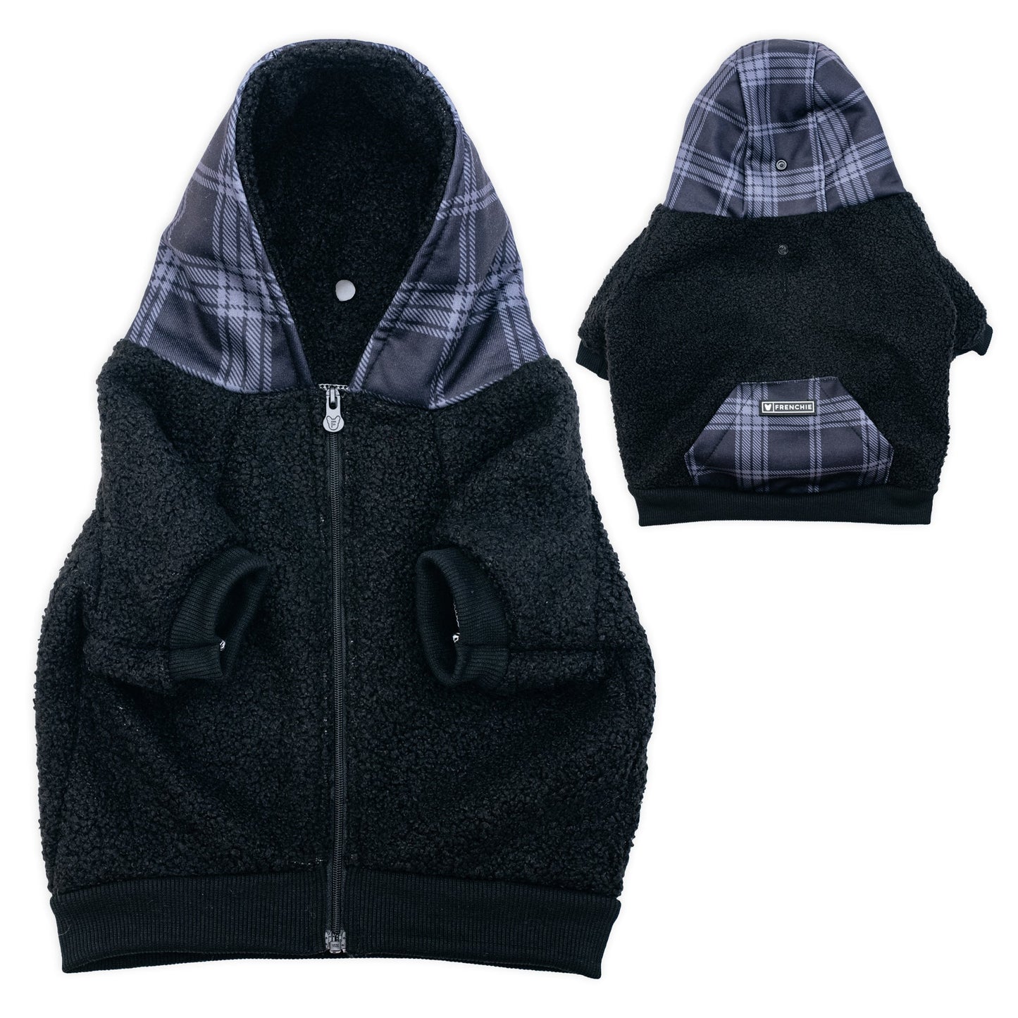 Frenchie Dog Hoodie - Black Plaid