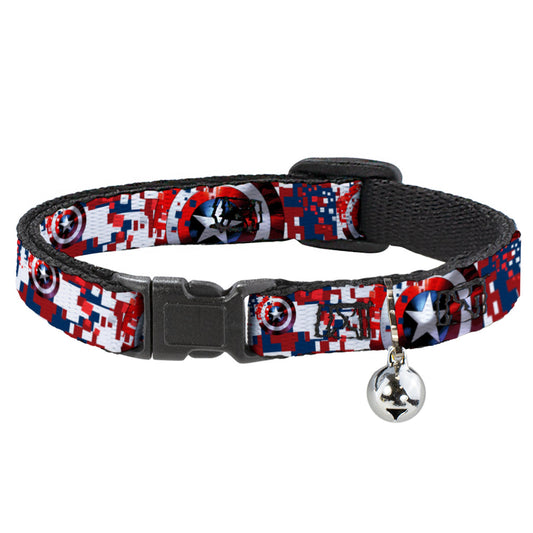 MARVEL AVENGERS Cat Collar Breakaway - Captain America Shield Digital Camo Blue White Red