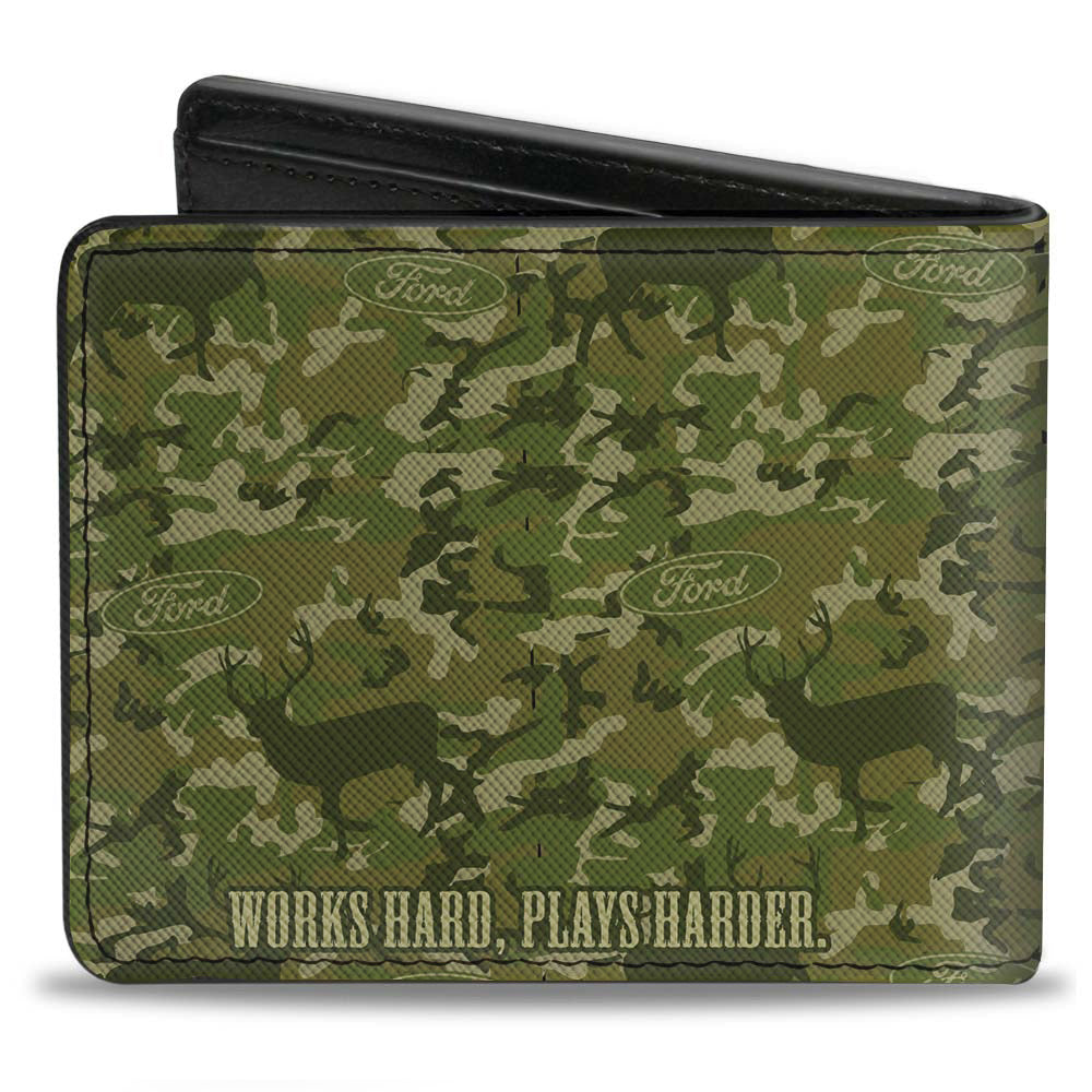 Bi-Fold Wallet - Ford Truck + WORKS HARD, PLAYS HARDER Deer Hunter Camo Olive