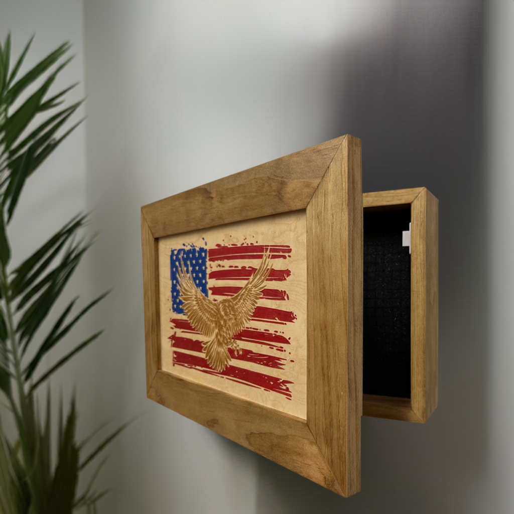 Bald Eagle & American Flag Patriotic Decorative Wall-Mounted Secure Gun Cabinet