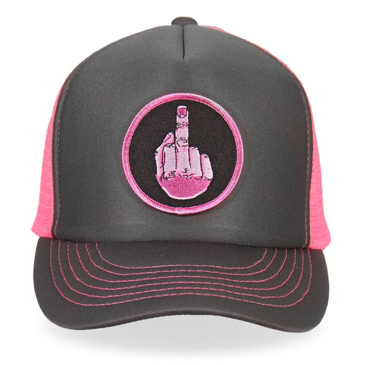 Hot Leathers GSH1001 Middle Finger Grey and Pink Trucker Hat