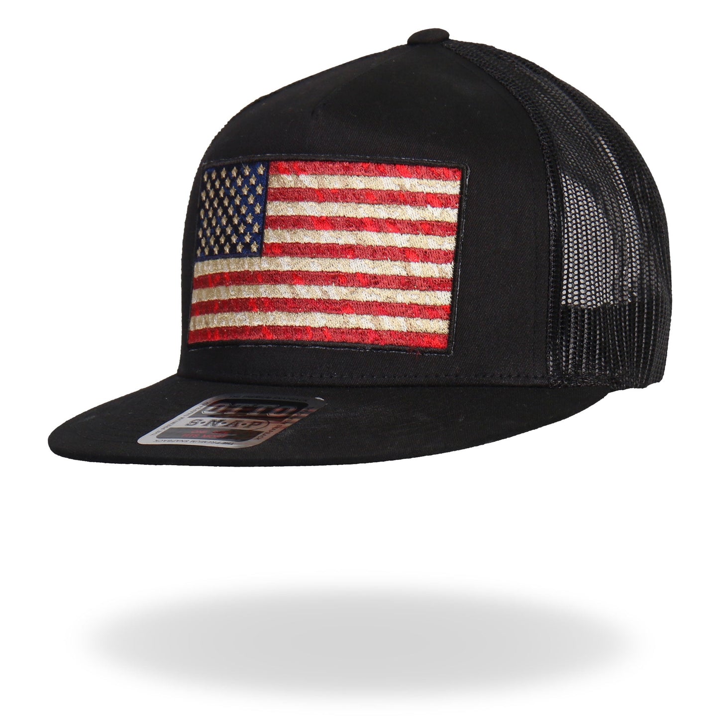 Hot Leathers GSH2005 Vintage American Flag All Black Snap Back Hat