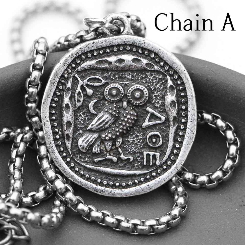 Vintage Owl Stainless Steel Coin Necklace