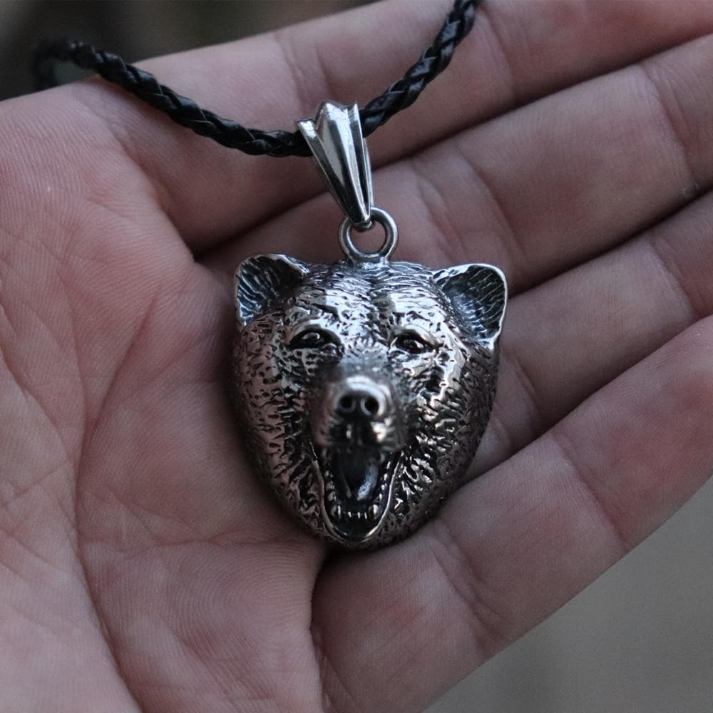 Wild Bear Head Stainless Steel Viking Pendant