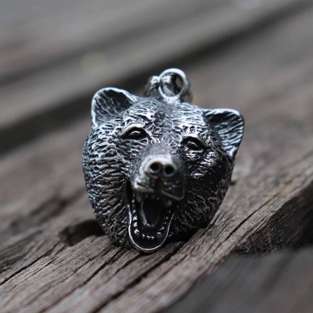 Wild Bear Head Stainless Steel Viking Pendant