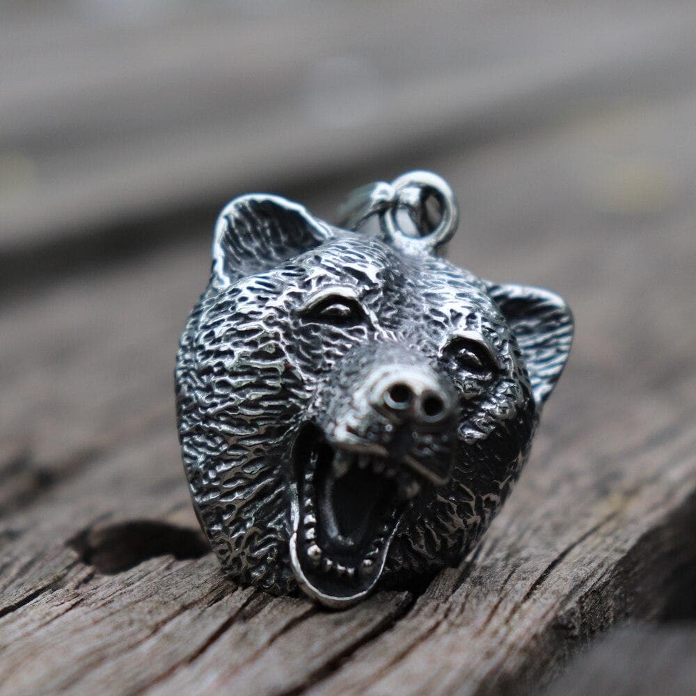 Wild Bear Head Stainless Steel Viking Pendant