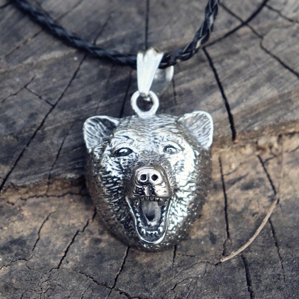 Wild Bear Head Stainless Steel Viking Pendant