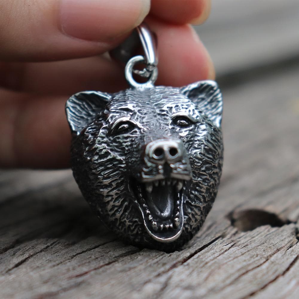 Wild Bear Head Stainless Steel Viking Pendant