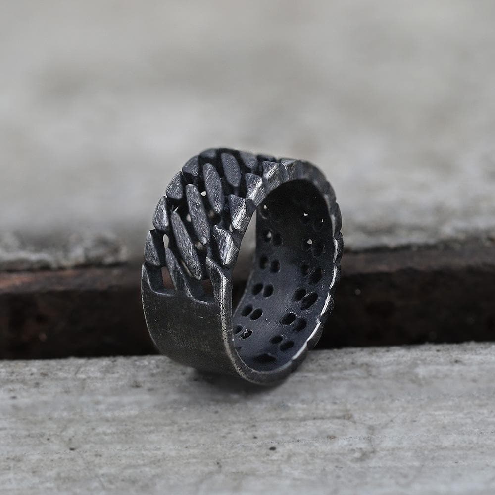 Locomotive Style Chain Stripes Stainless Steel Ring