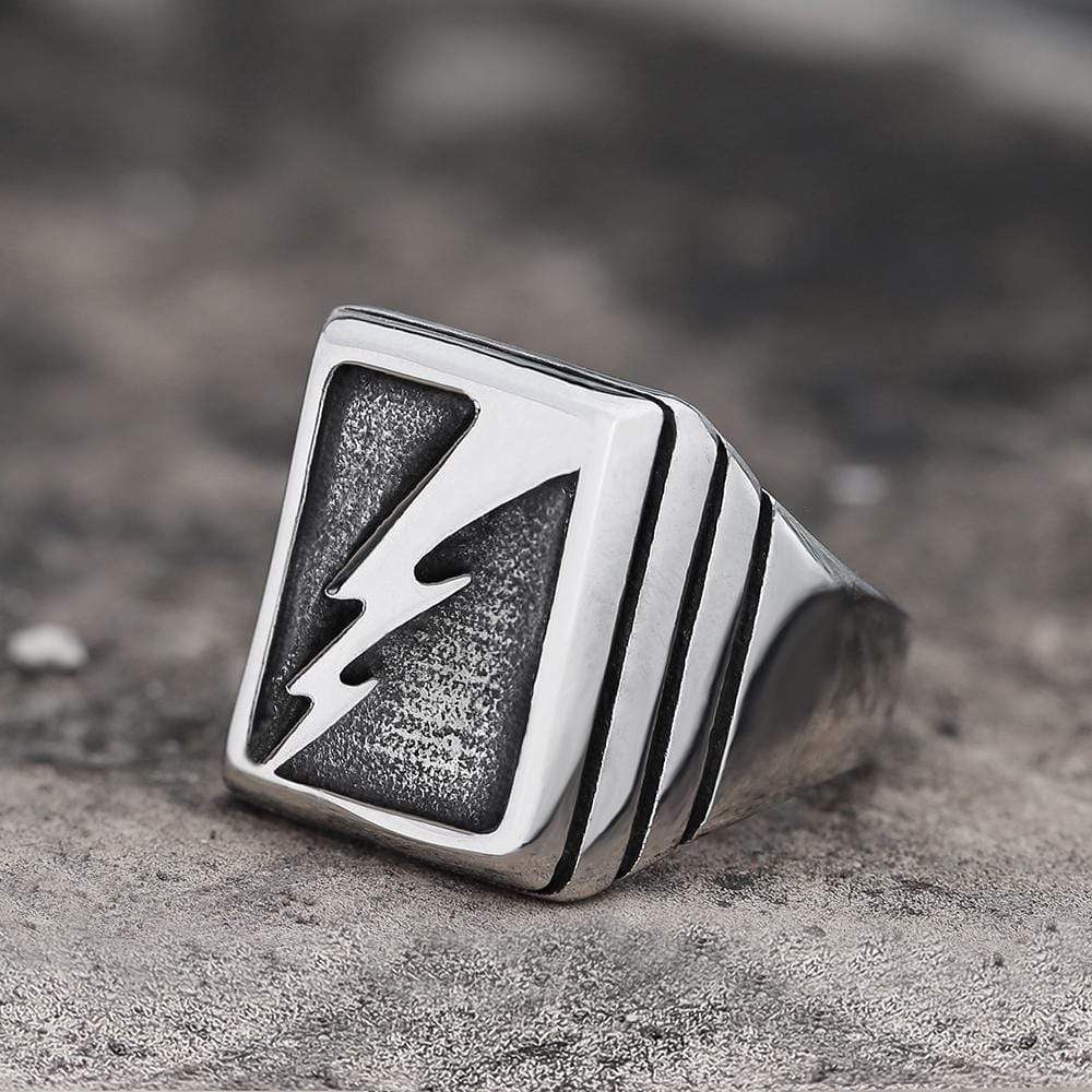 Lightning Bolt Stainless Steel Ring