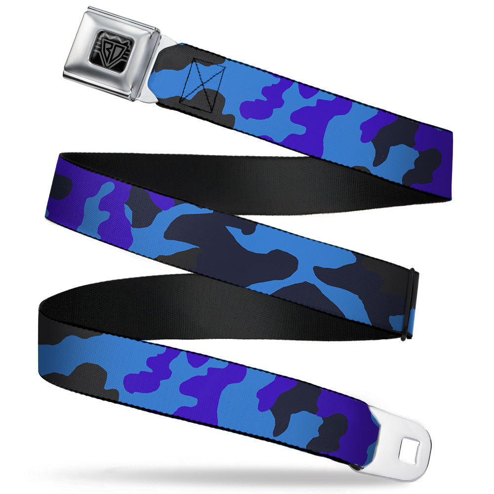 BD Wings Logo CLOSE-UP Full Color Black Silver Seatbelt Belt - Camo Blue Webbing