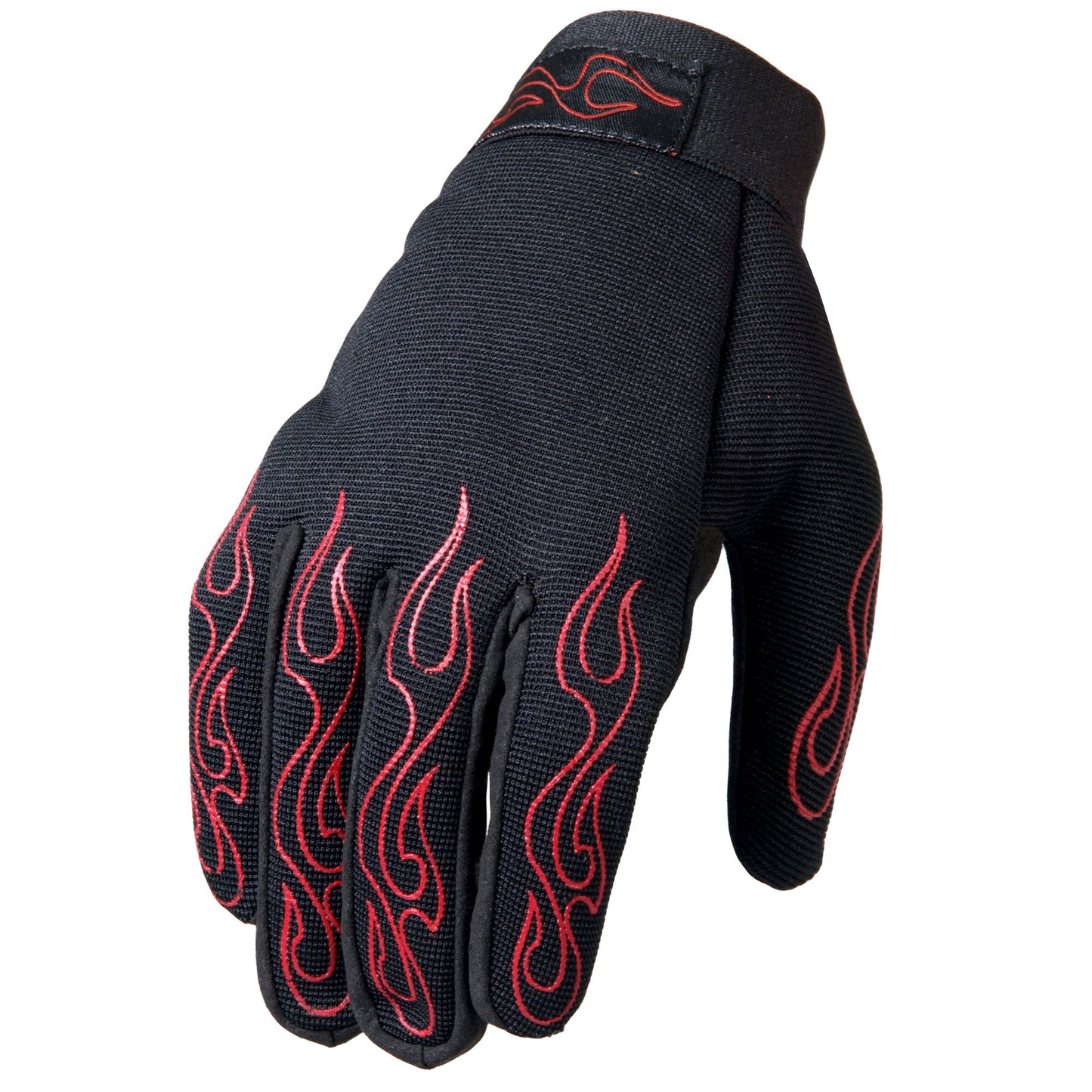 Hot Leathers GVM2002 Uni-Sex Black 'Red Flames' Textile Mechanic Gloves