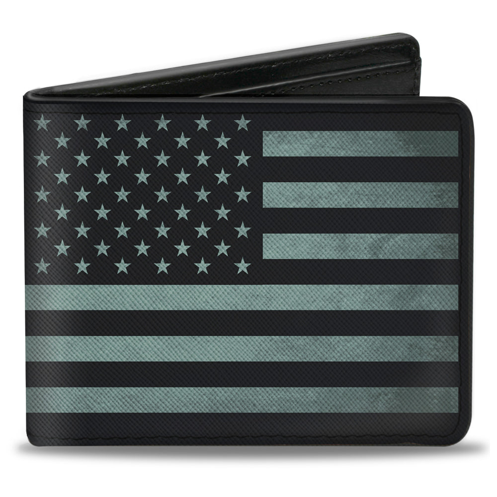 Bi-Fold Wallet - Americana Stars & Stripes Weathered Black Gray