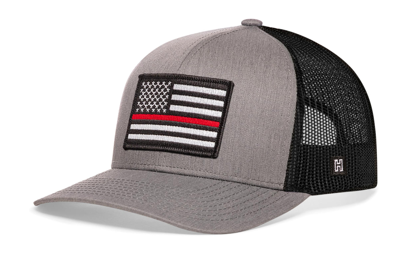 Thin Red Line Trucker Hat  |  Gray Black Fire Snapback