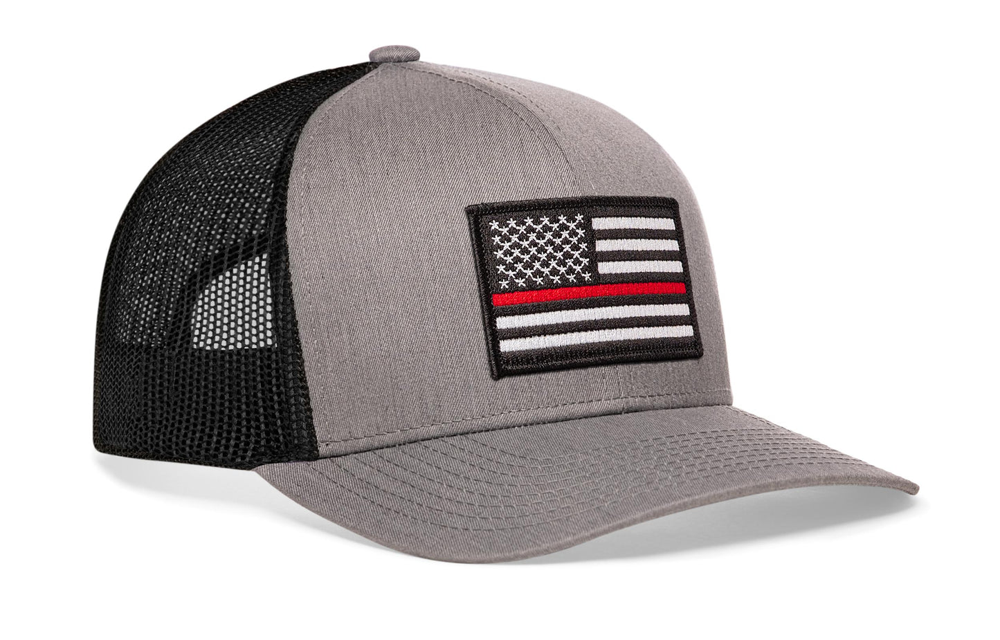 Thin Red Line Trucker Hat  |  Gray Black Fire Snapback