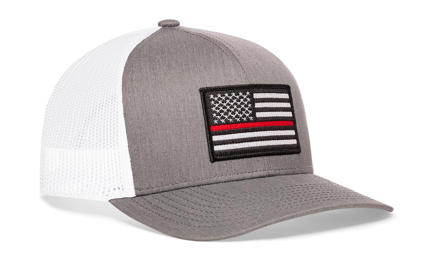 Thin Red Line Trucker Hat  |  Gray White Fire Snapback