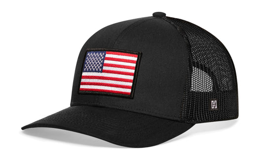 American Flag Trucker Hat  |  Black USA Snapback