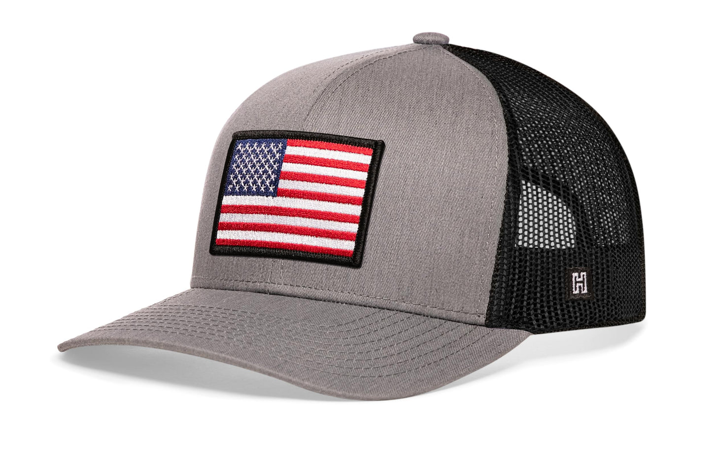 American Flag Trucker Hat  |  Gray Black USA Snapback