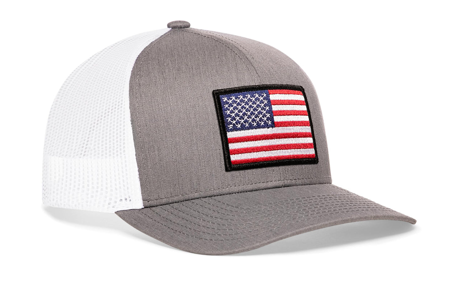 American Flag Trucker Hat  |  Gray White USA Snapback