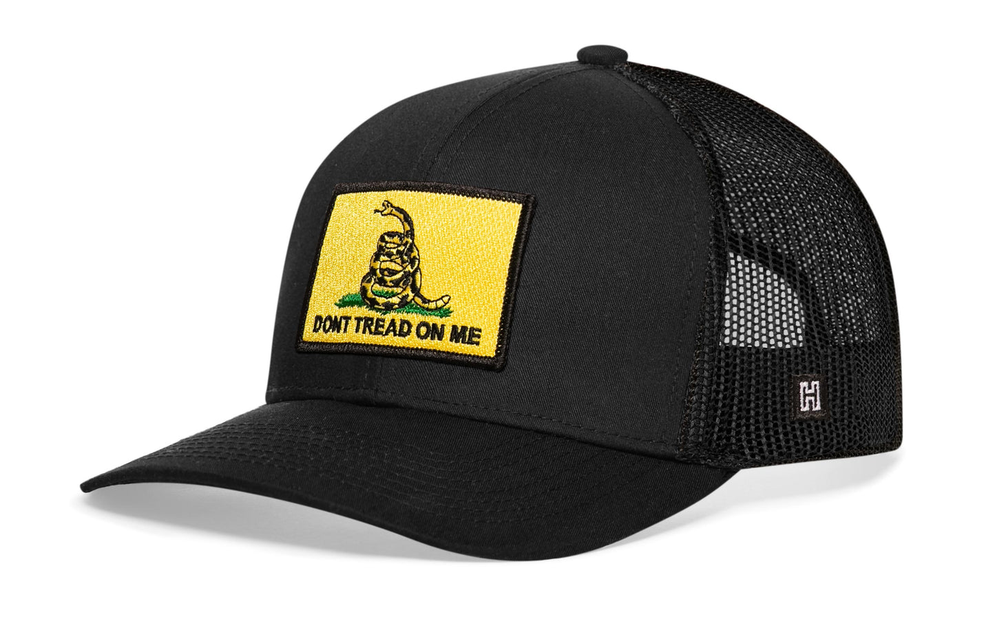 Dont Tread on Me Trucker Hat  |  Black Gadsden Flag Snapback