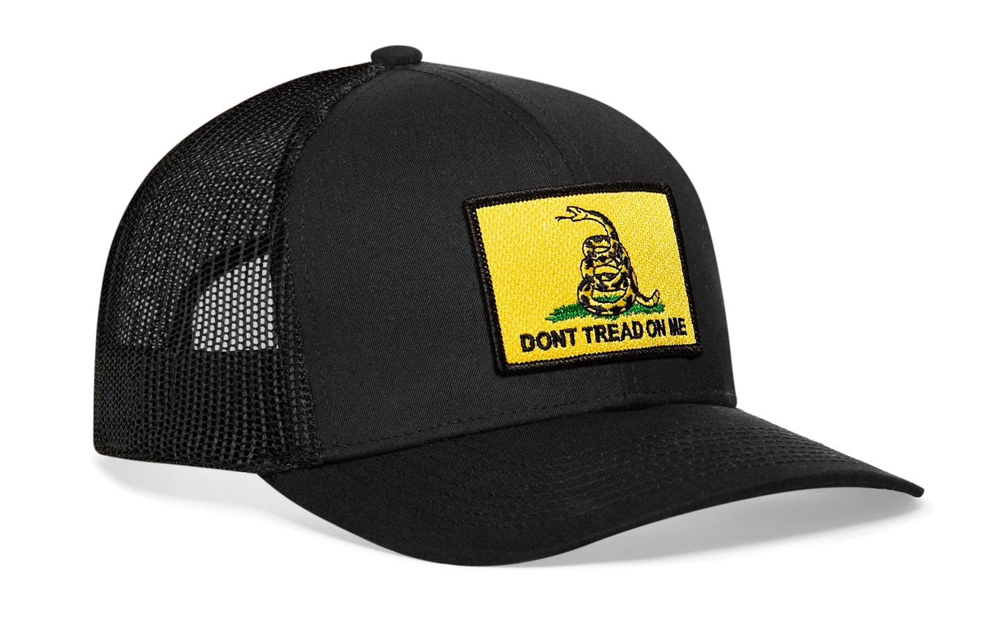 Dont Tread on Me Trucker Hat  |  Black Gadsden Flag Snapback