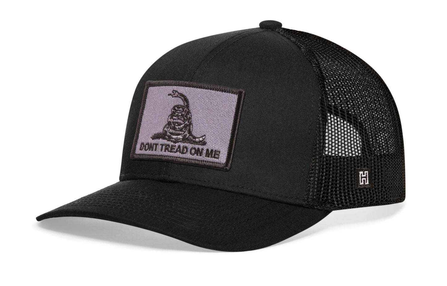 Dont Tread on Me Trucker Hat  |  Black Gadsden Flag Snapback