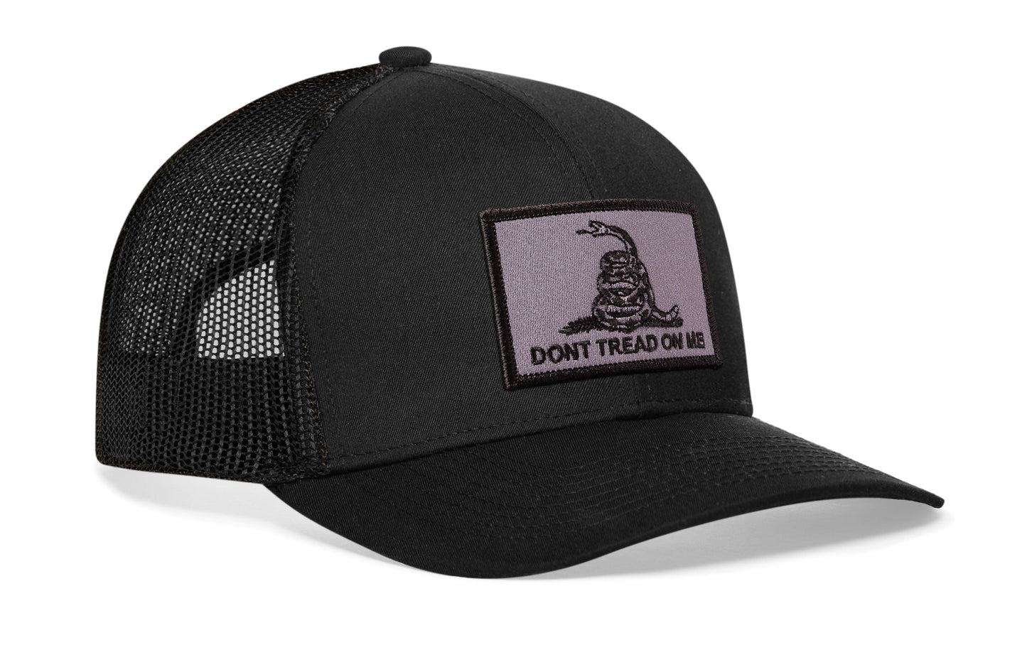 Dont Tread on Me Trucker Hat  |  Black Gadsden Flag Snapback