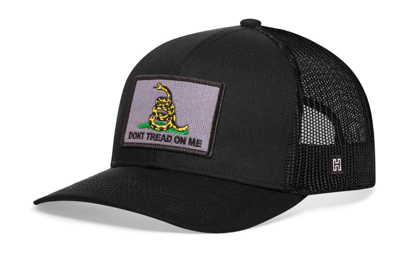 Dont Tread on Me Trucker Hat  |  Black Gadsden Flag Snapback