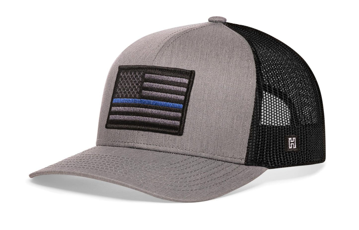 Thin Blue Line Trucker Hat  |  Gray Black Police Snapback