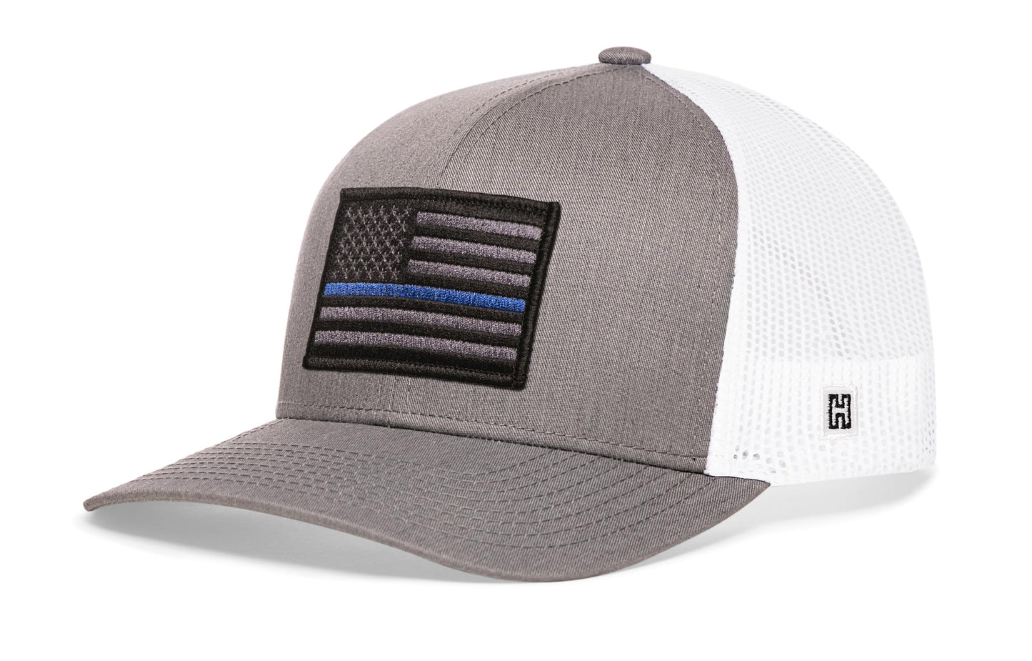 Thin Blue Line Trucker Hat  |  Gray White Police Snapback