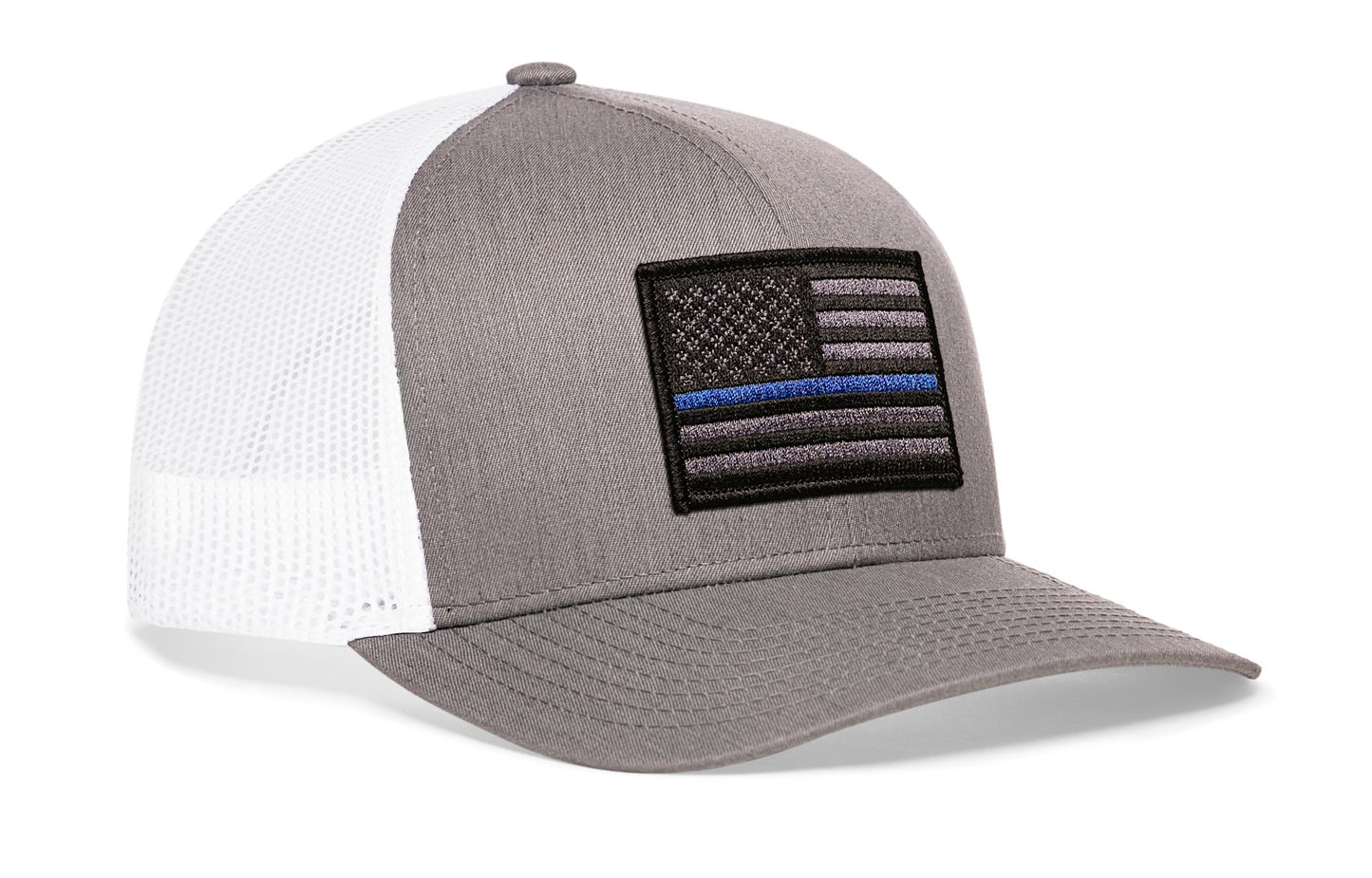 Thin Blue Line Trucker Hat  |  Gray White Police Snapback