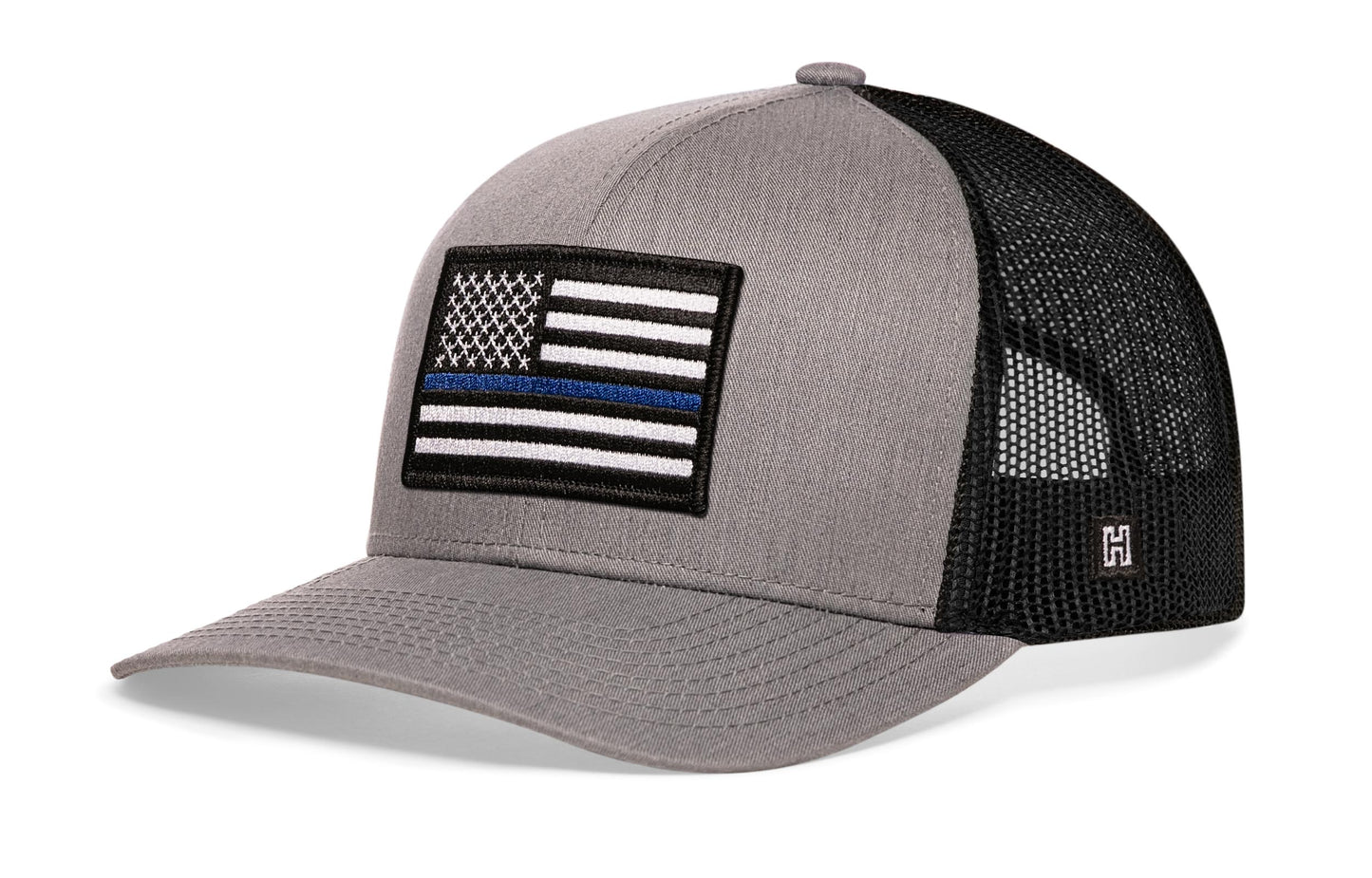 Thin Blue Line Trucker Hat  |  Gray Black Police Snapback