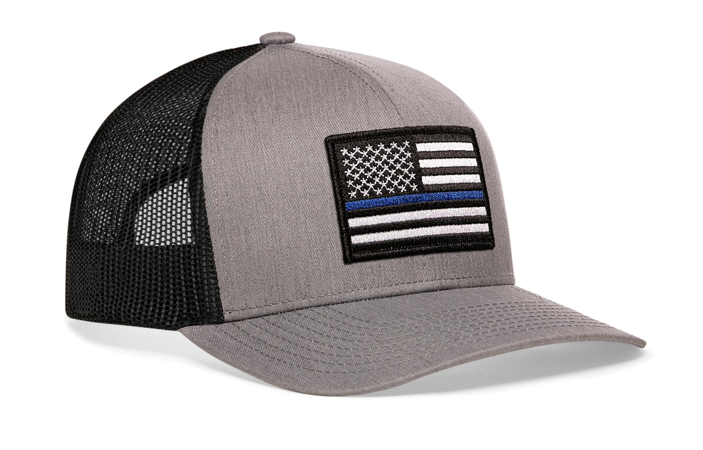 Thin Blue Line Trucker Hat  |  Gray Black Police Snapback