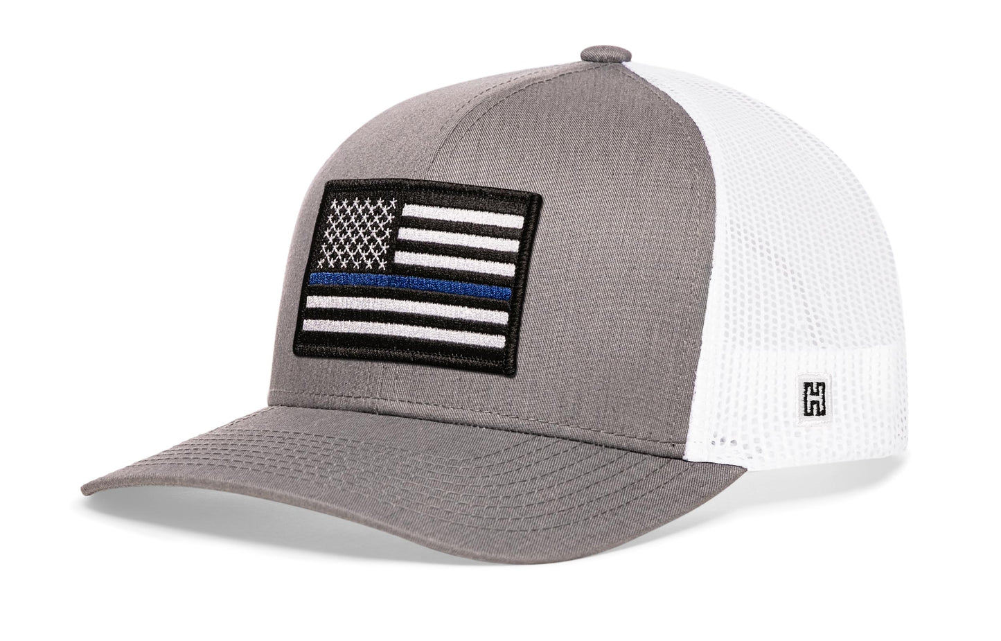 Thin Blue Line Trucker Hat  |  Gray White Police Snapback