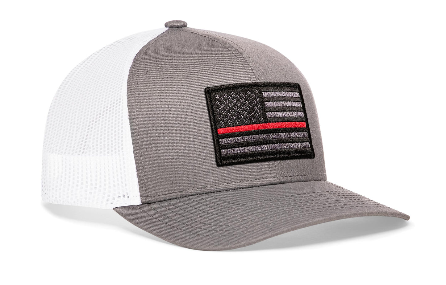 Thin Red Line Trucker Hat  |  Gray White Fire Snapback