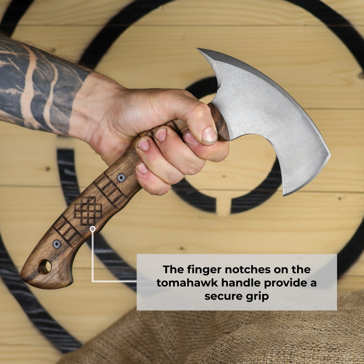 Hand crafted tomahawk "Tahkala" with tribal engraving