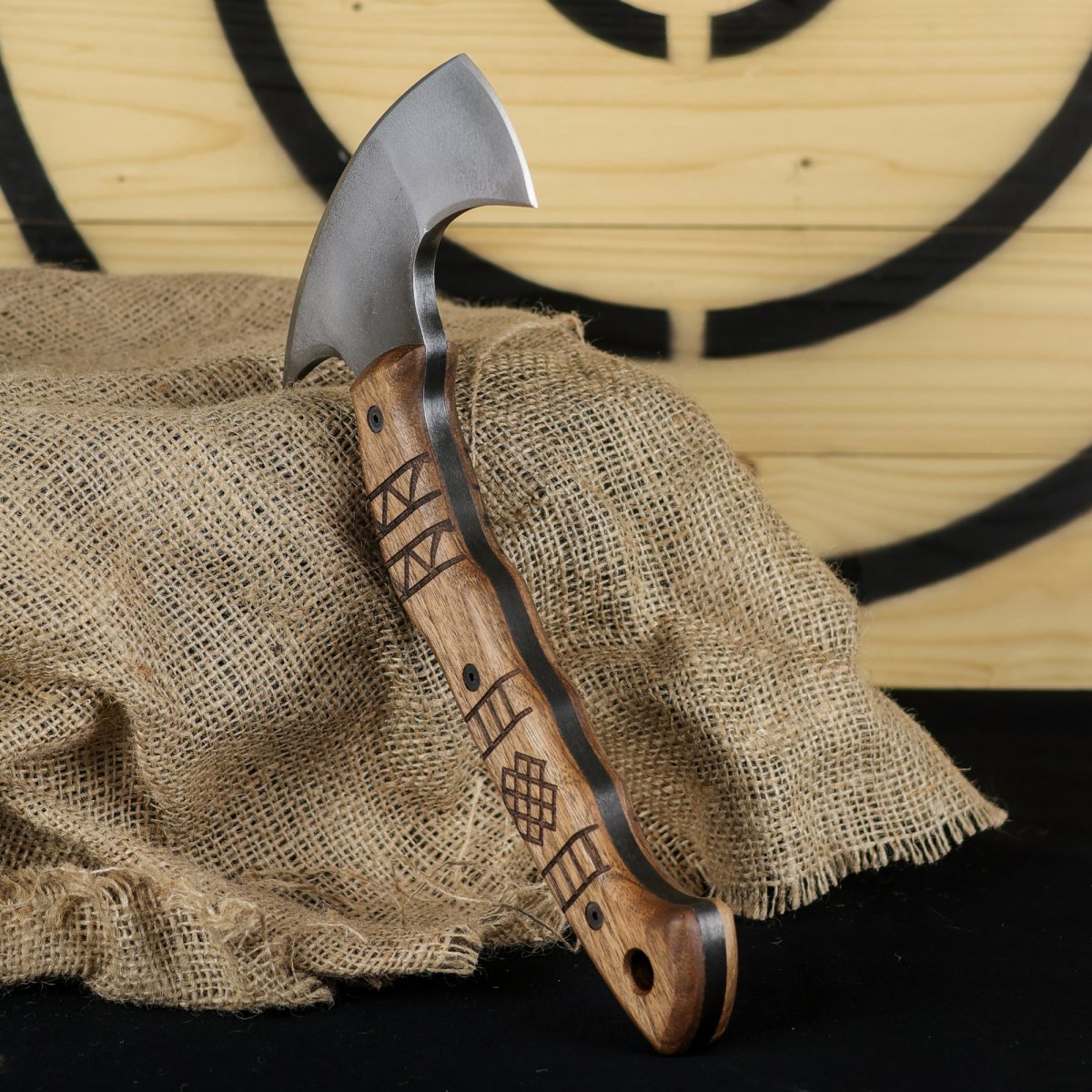 Hand crafted tomahawk "Tahkala" with tribal engraving