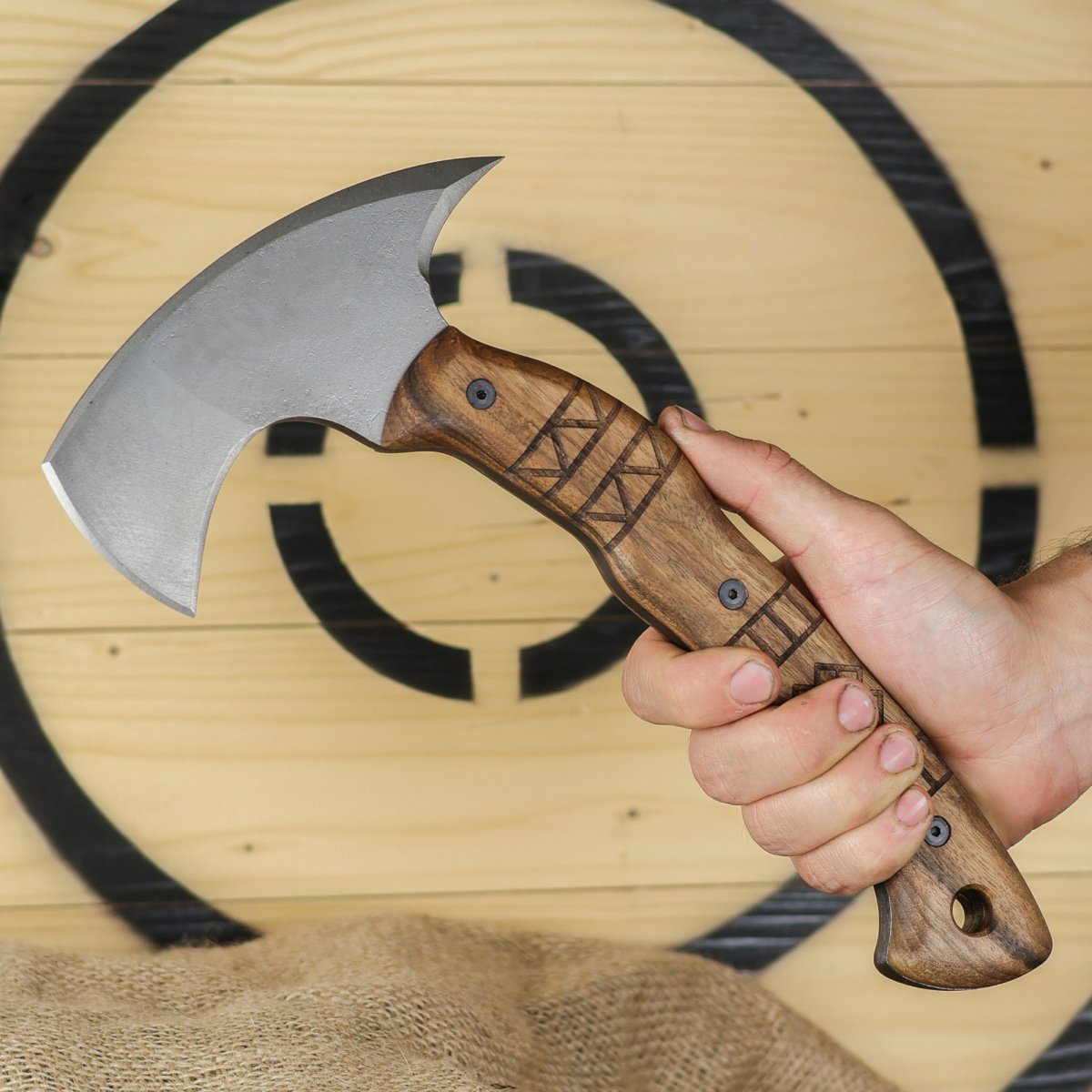 Hand crafted tomahawk "Tahkala" with tribal engraving