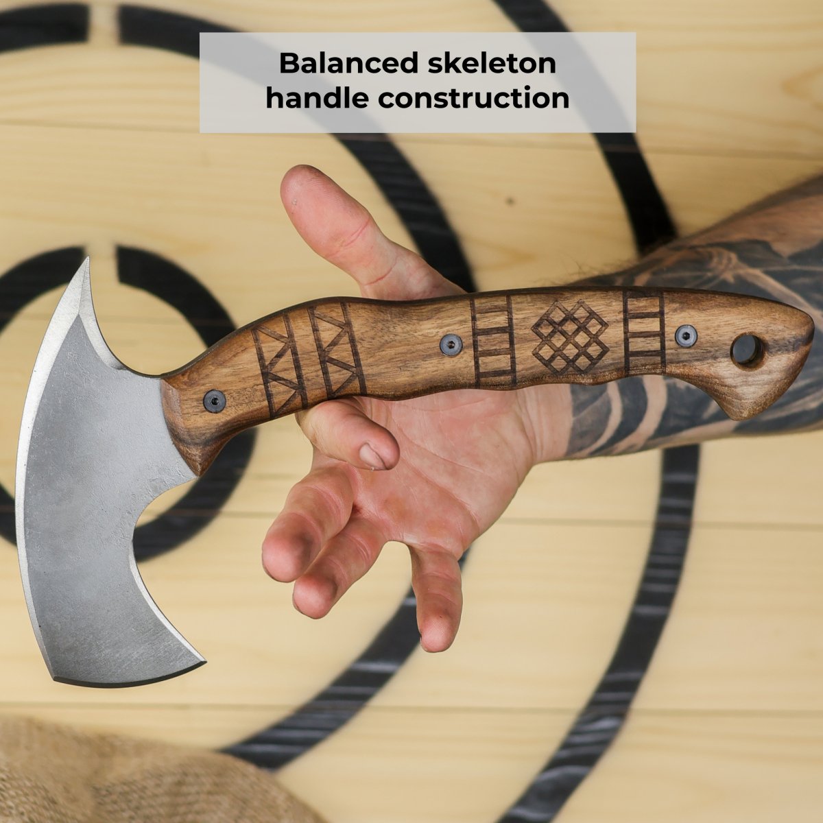 Hand crafted tomahawk "Tahkala" with tribal engraving