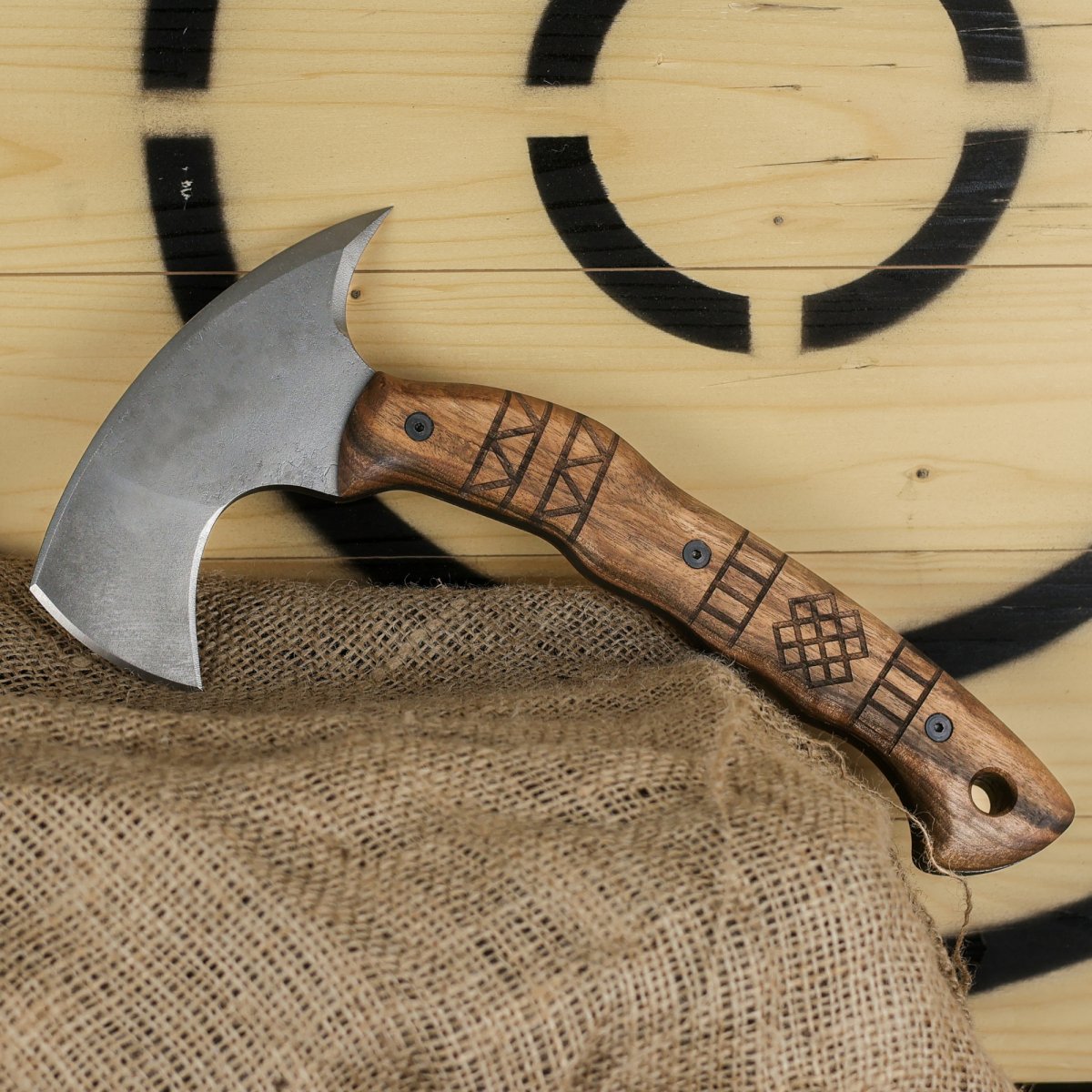 Hand crafted tomahawk "Tahkala" with tribal engraving