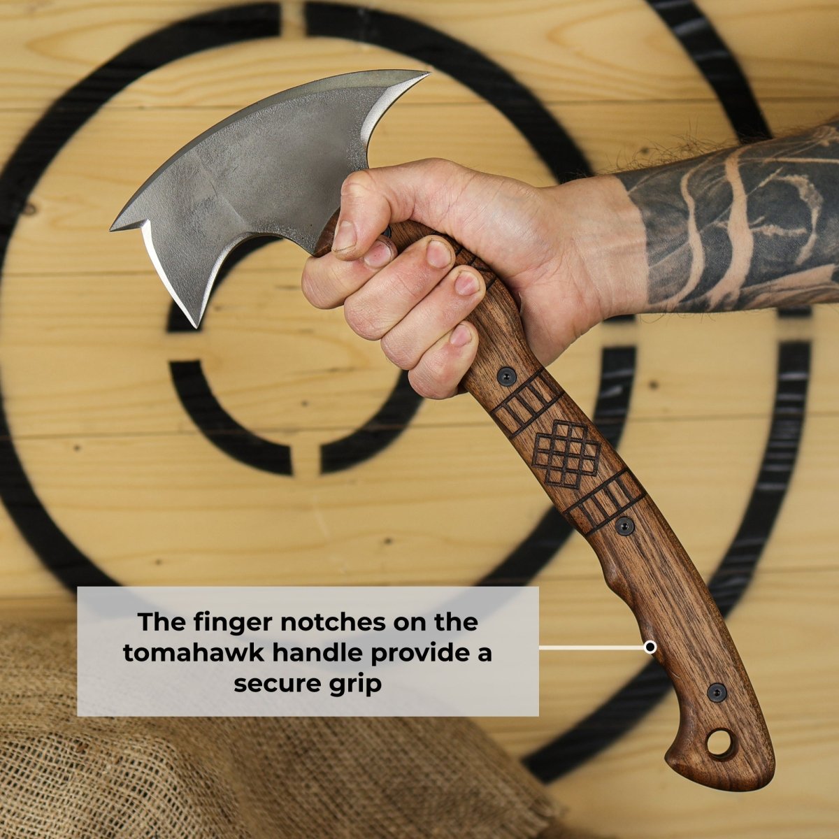 Hand forged tomahawk "Tarakon" with tribal engraving