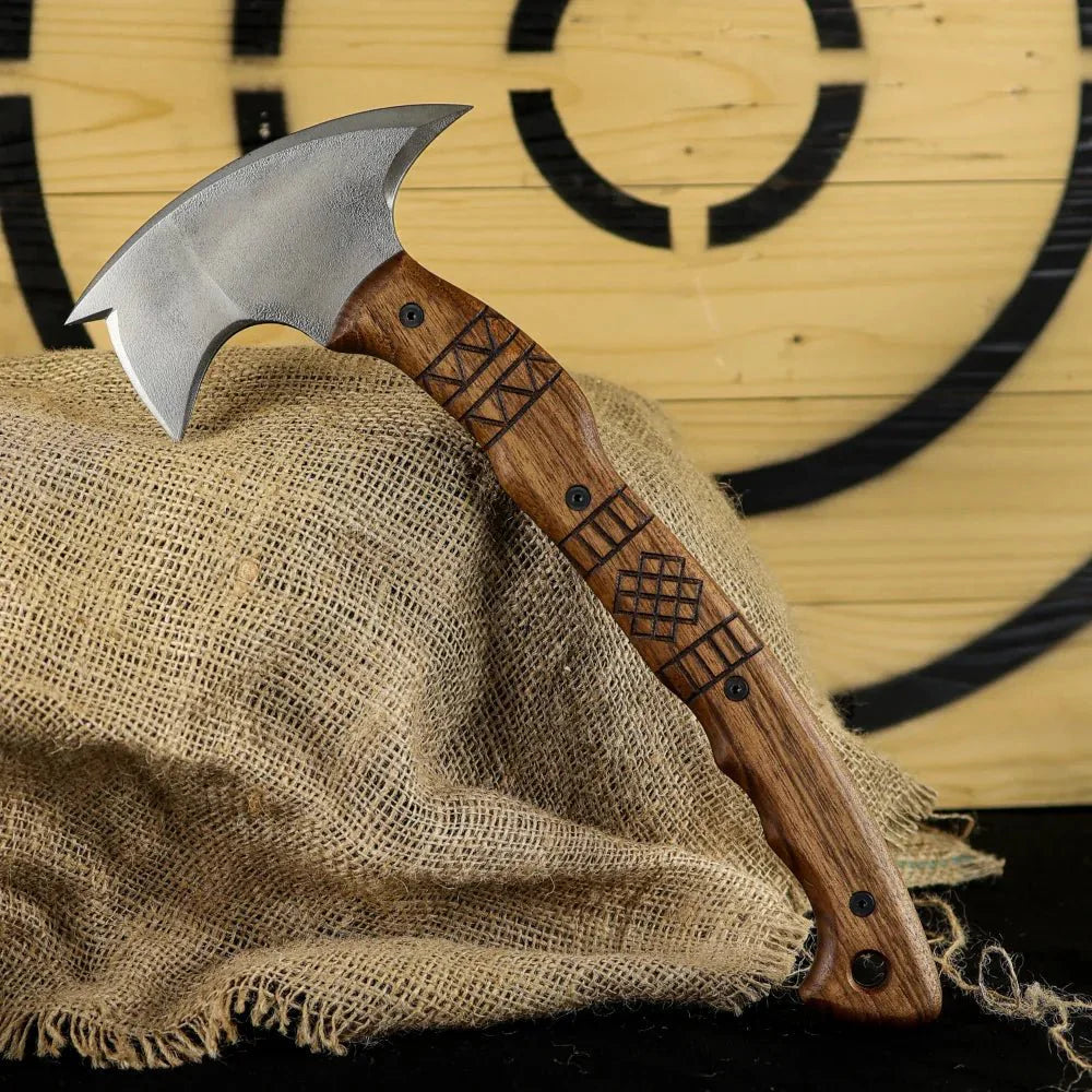 Hand forged tomahawk "Tarakon" with tribal engraving