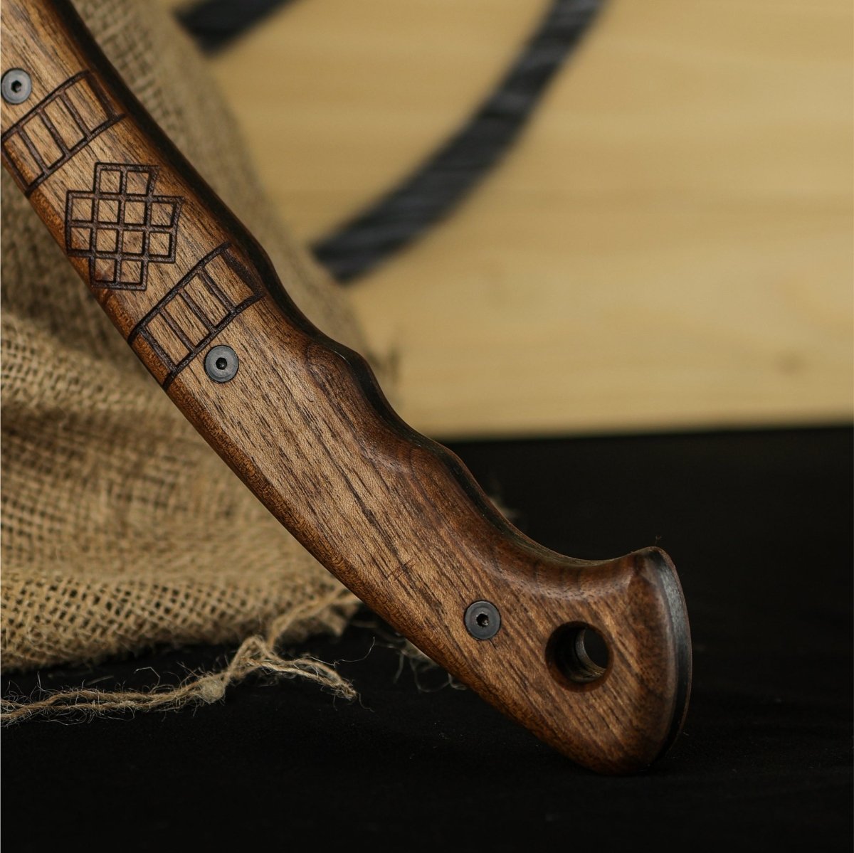 Hand forged tomahawk "Tarakon" with tribal engraving