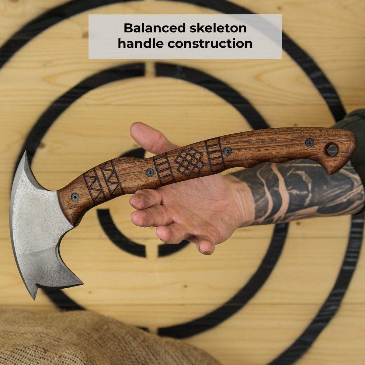 Hand forged tomahawk "Tarakon" with tribal engraving