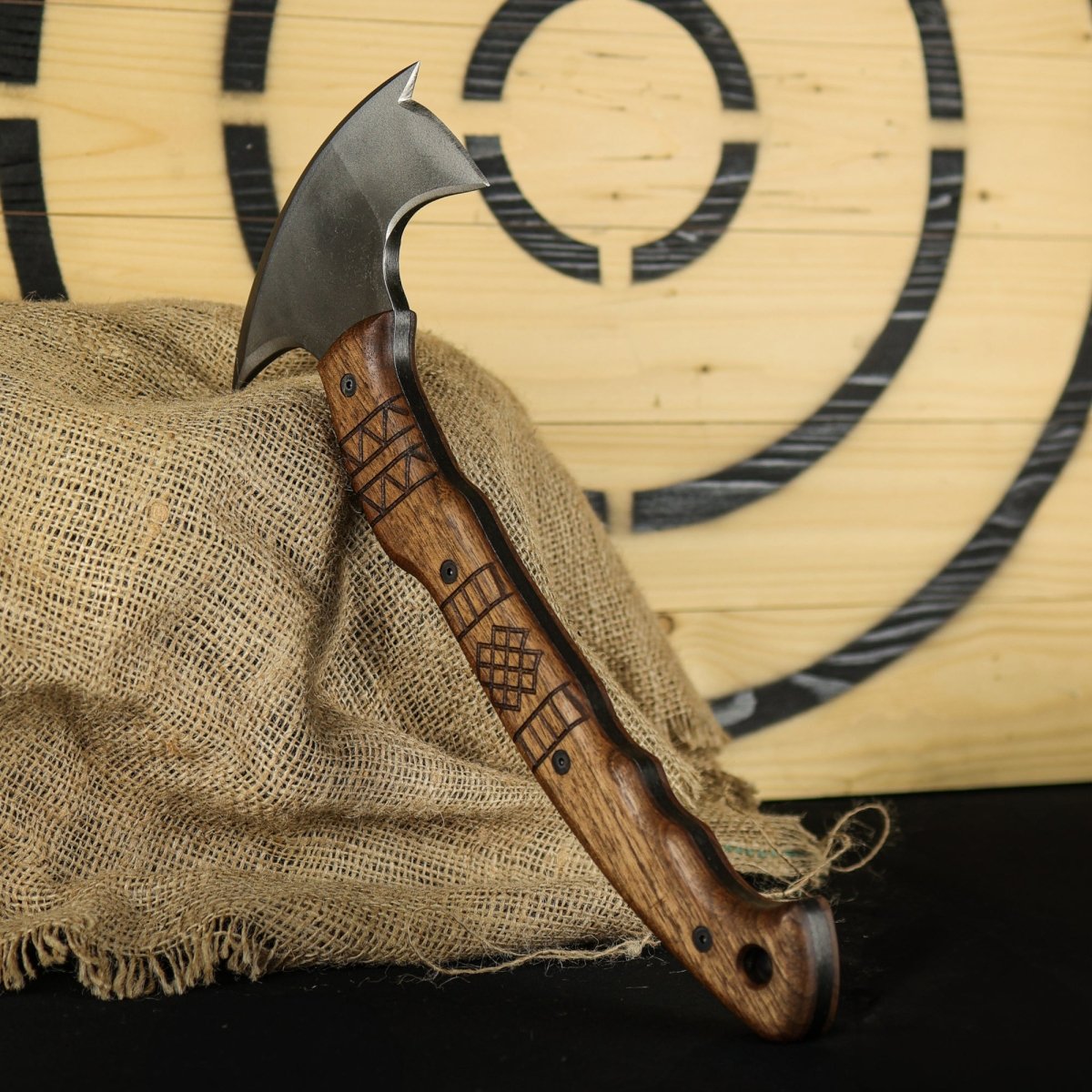 Hand forged tomahawk "Tarakon" with tribal engraving