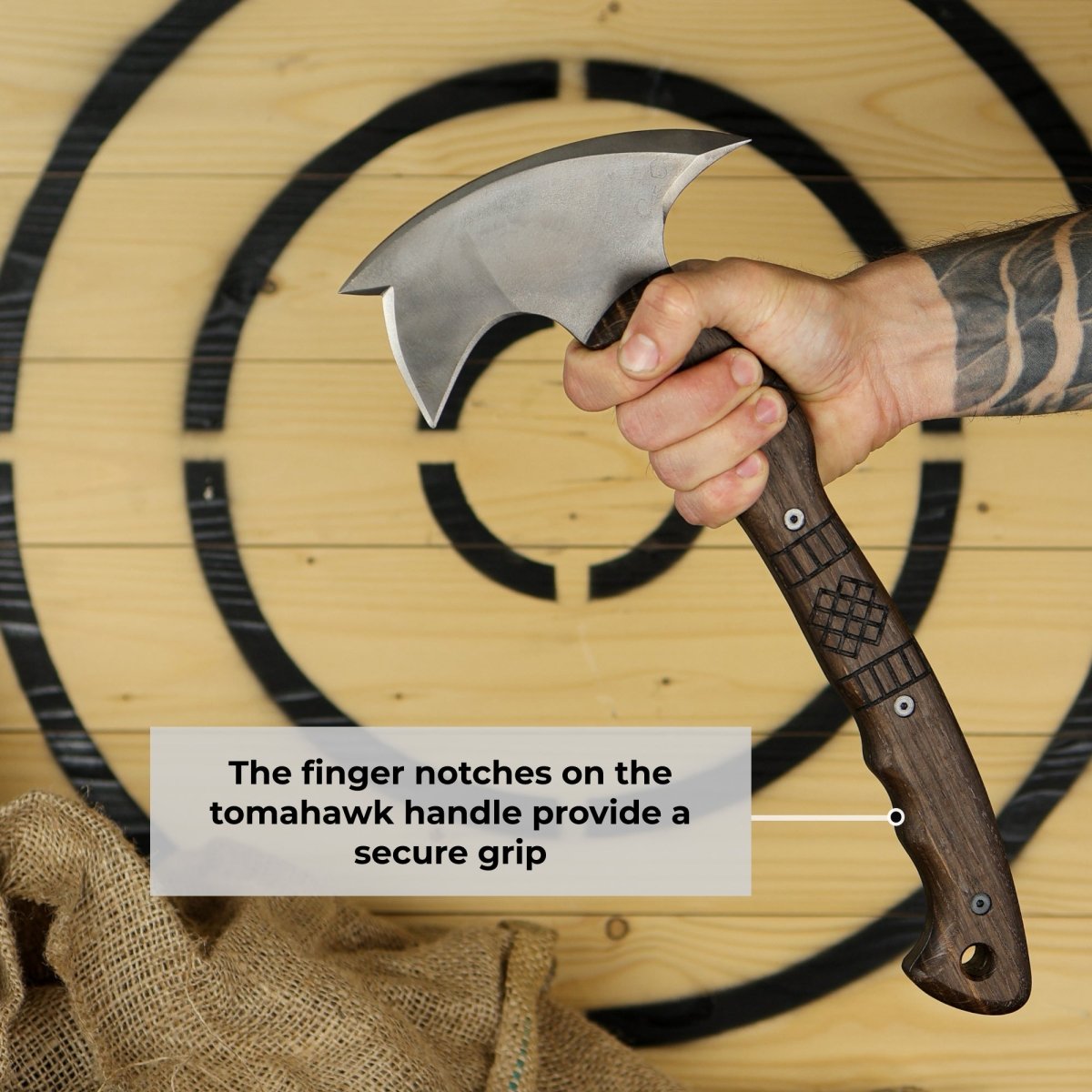 Handcrafted tomahawk "Takoda" with tribal engraving