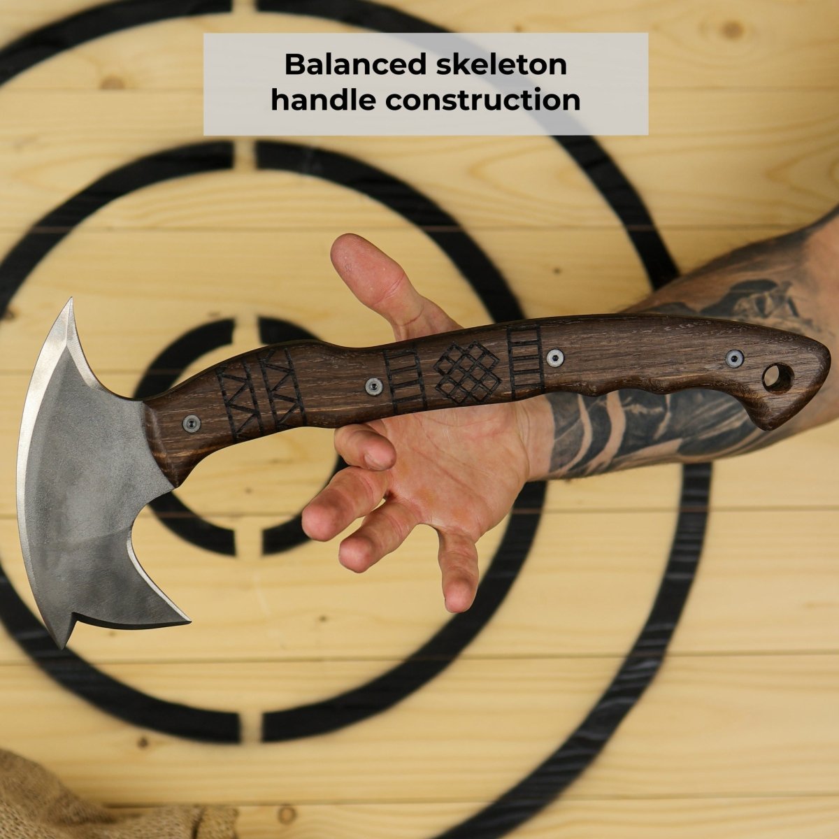 Handcrafted tomahawk "Takoda" with tribal engraving