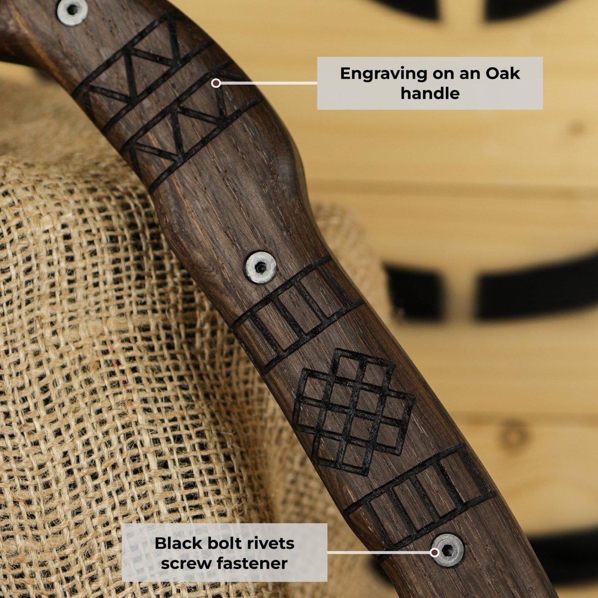 Handcrafted tomahawk "Takoda" with tribal engraving