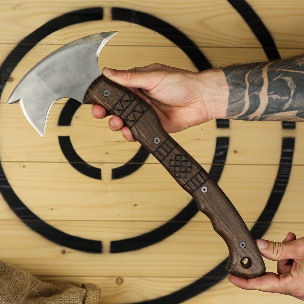 Handcrafted tomahawk "Takoda" with tribal engraving