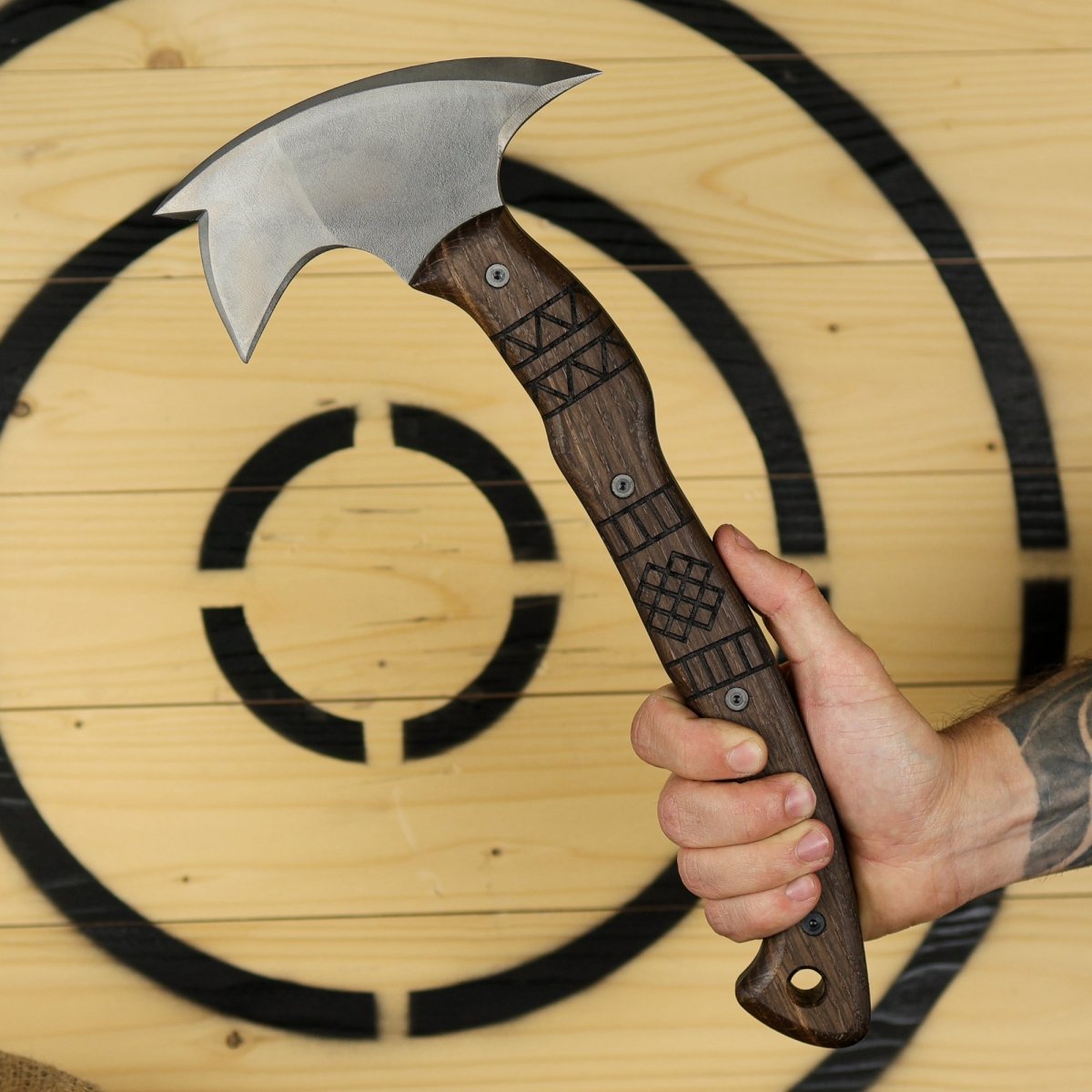 Handcrafted tomahawk "Takoda" with tribal engraving